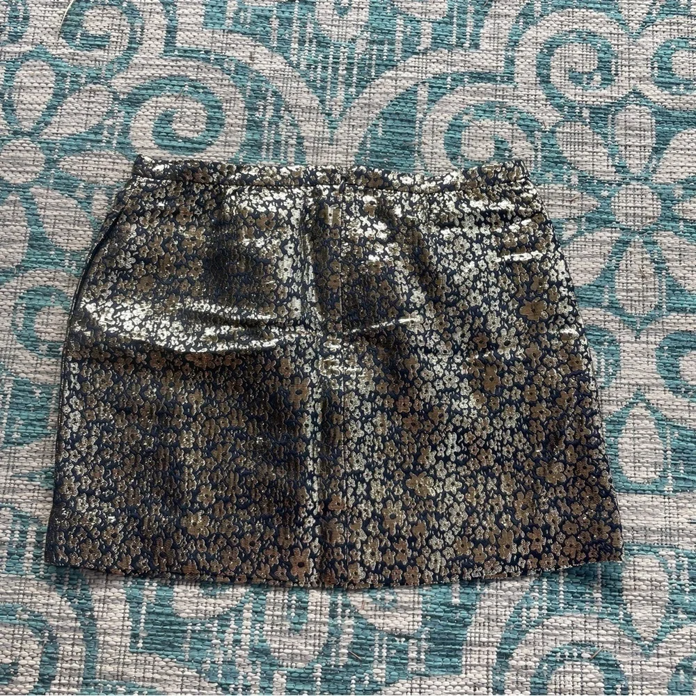 J. Crew collection gold and navy metallic jacquard mini‎ skirt